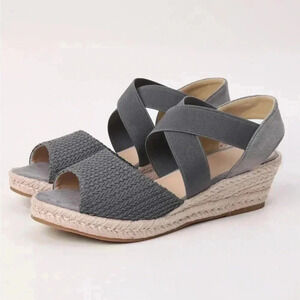 Espadrille Ankle Strap Wedge Vacation Style Plain Wedge Sandals Gray Sz 10.5 NWT